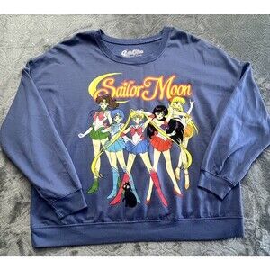 Sailor Moon Pullover Sweatshirt 2XL Blue Long Sleeve Soft Anime Manga graphic